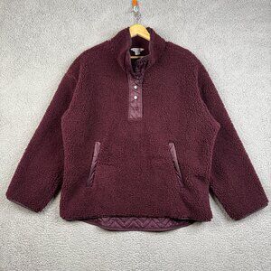 Athleta Sherpa Jacket Size XL Burgundy Cozy Sherpa Snap Sweatshirt Oversize Fit
